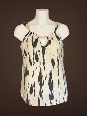 Women's Old Navy Cream & Black Abstract Print Top, Sleeveless, Cotton, Size M